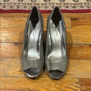 Bandolino Sparkling Silver Peep-Toe Heels